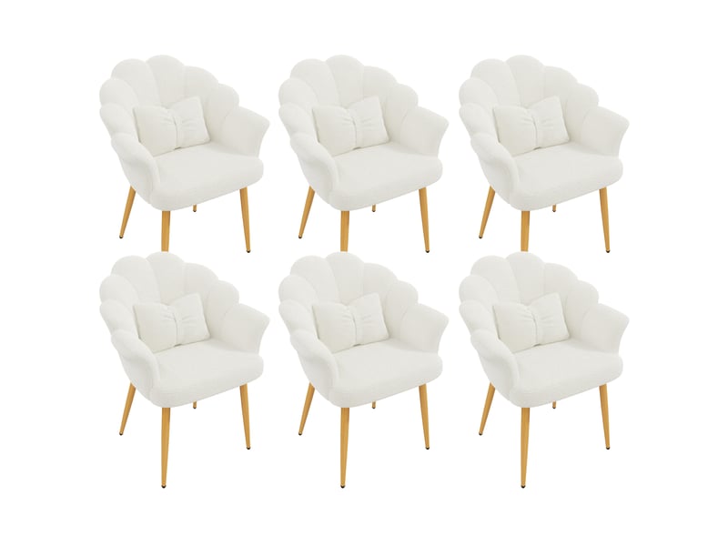  Lot de 6 fauteuils de salle à manger 64 x 65,5 x 85 cm blancs, tissu peluche, accoudoirs et coussins  - Conforama A