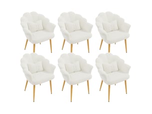 Lot de 6 fauteuils de salle à manger 64 x 65,5 x 85 cm blancs, tissu peluche, accoudoirs et coussins
