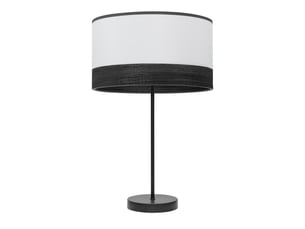 Fabrilamp olga grande lampe à poser noir blanc effet bois noir, abat-jour textile effet bois, 1 x e27, 62 cm