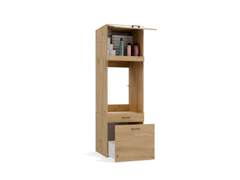  Pola Rehausse - Meuble de salle de bains, à placer au-dessus d'un lave-linge/sèche-linge - 64x50x64 cm - Chêne artisan  - Conforama E