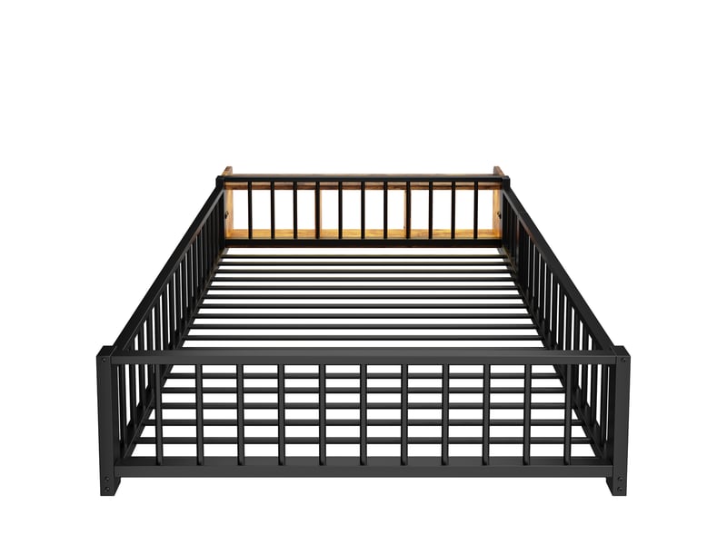  Lit bas métal 140x200 cm noir avec garde-corps, casiers et led intégrées  - Conforama A