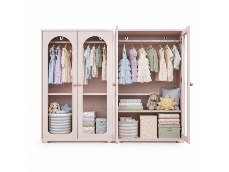  Ensemble de 2 armoires enfant 2 portes – rose bébé, acrylique et mdf – 160 x 50 x 120 cm  - Conforama A