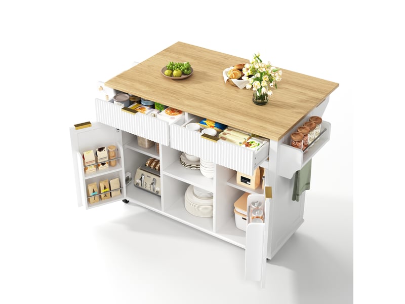  Desserte de cuisine à roulettes 143 x 4569 cm, 2 tiroirs, blanche et naturelle  - Conforama A