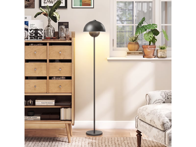  Lampadaire, abat-jour rond, interrupteur au pied, câble long, style élégant, métal, gris  - Conforama D