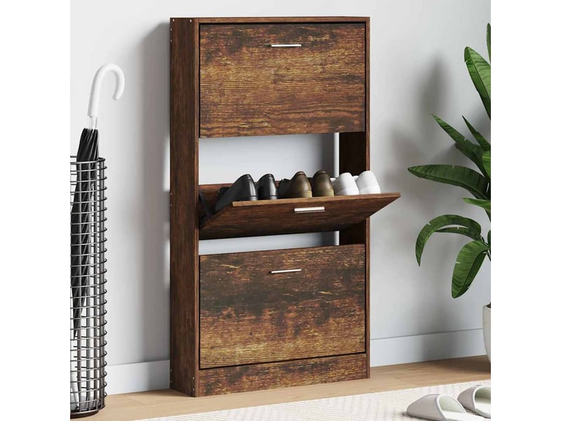  Meuble à chaussure | armoire à chaussures chêne fumé 59x17x108 cm bois d'ingénierie  - Conforama B