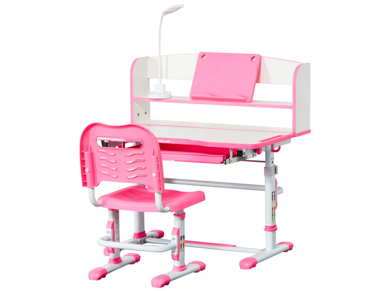  Ensemble bureau et chaise enfant réglable 6-12 ans rose avec lampe led et plateau inclinable  - Conforama B