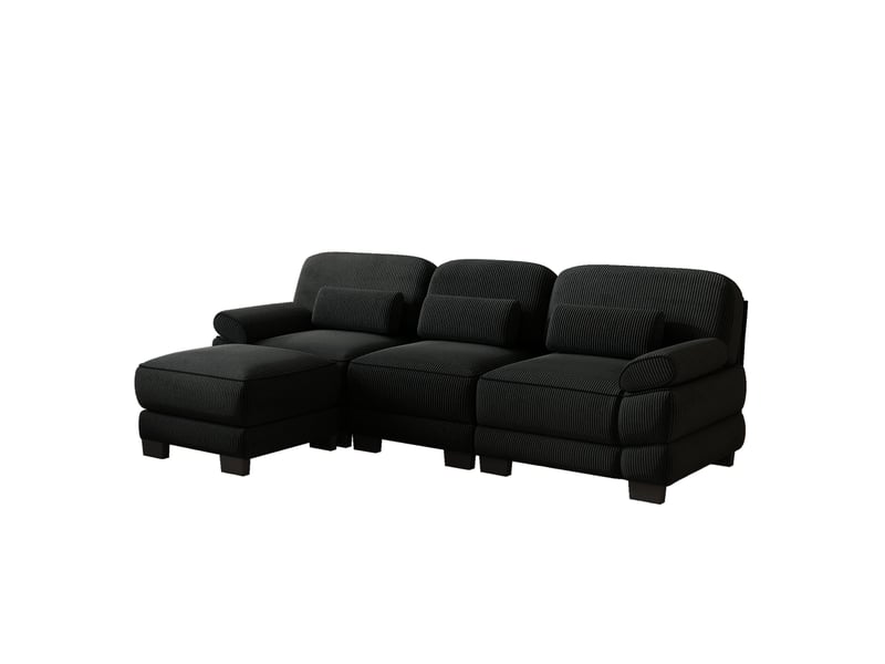  Canapé d'angle modulable 3 places en l 265x161x94 cm en velours côtelé noir  - Conforama E