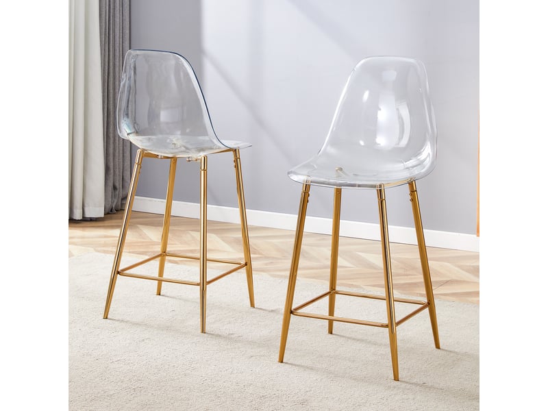  Lot de 2 tabourets de bar design transparents assise en polycarbonate pieds métal repose-pieds  - Conforama D
