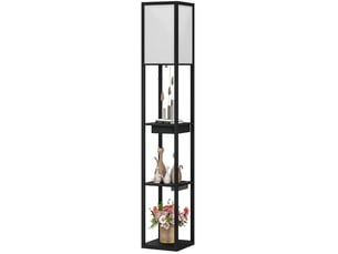 Lampadaire étagère avec ports usb-a usb-c et tiroir lampe colonne bois blanc noir e27 pour salon