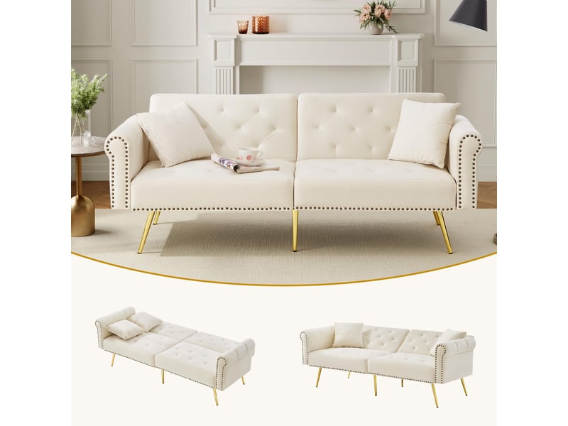 Canapé convertible, canapé-lit, en velours, dossier inclinable 3 positions, pieds en métal, 2 places, design moderne - Conforama A