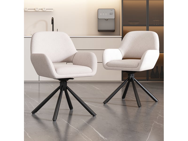  Lot de 6 chaises pivotantes avec accoudoirs en sherpa blanc  - Conforama C