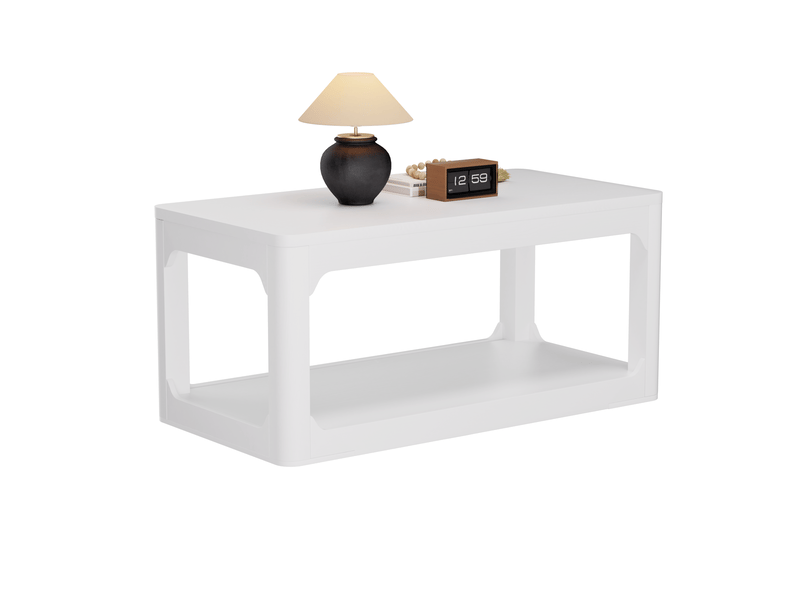  Table basse 100 x 50 x 44,5 cm – blanc – 2 niveaux de rangement, plateau 3 cm, design moderne et épuré  - Conforama A