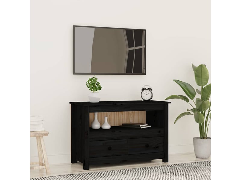  Meuble tv - banc tv - meuble de rangement noir 79x35x52 cm bois de pin massif  - Conforama B