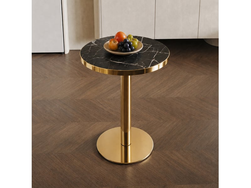  Guéridon rond 59.5x59.5x73.5 cm aspect marbre mdf noir et or  - Conforama B