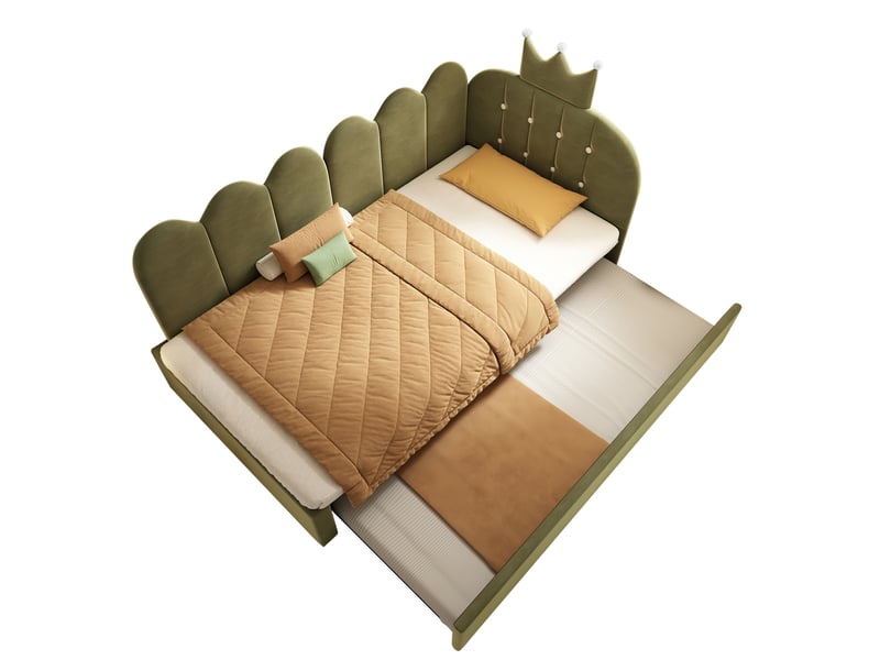  Modenvie lit gigogne 90x200 cm - velours avec tiroir-lit, dossier couronne, sans matelas - vert  - Conforama A