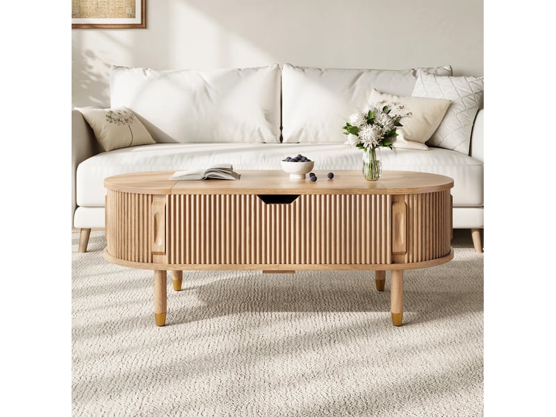 Table basse ovale relevable 110x48x57 cm avec rangement mdf naturel - Conforama B