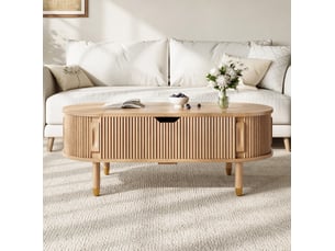 Table basse ovale coloris naturel <strong>MODFU</strong> <strong></strong> - 48 cmx110 cm