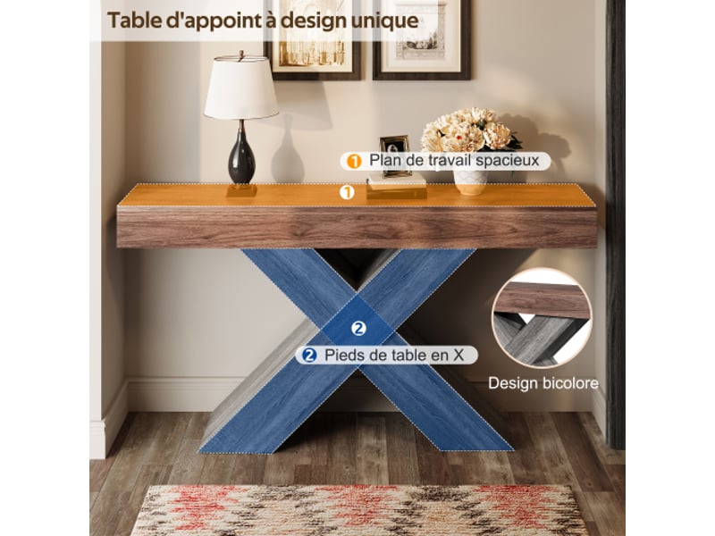 Console étroite à pieds en x – effet bois, panneau de particules, table d’appoint pour couloir et salon - Conforama D