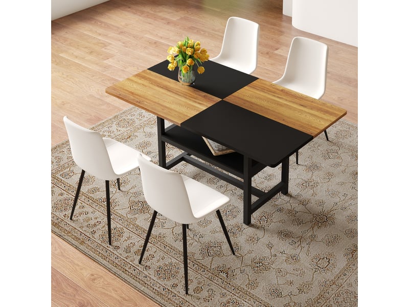  Ensemble table à manger 160 cm avec 4 chaises blanches en similicuir à assise large et rangement intégré, cuisine ou salle à manger  - Conforama B