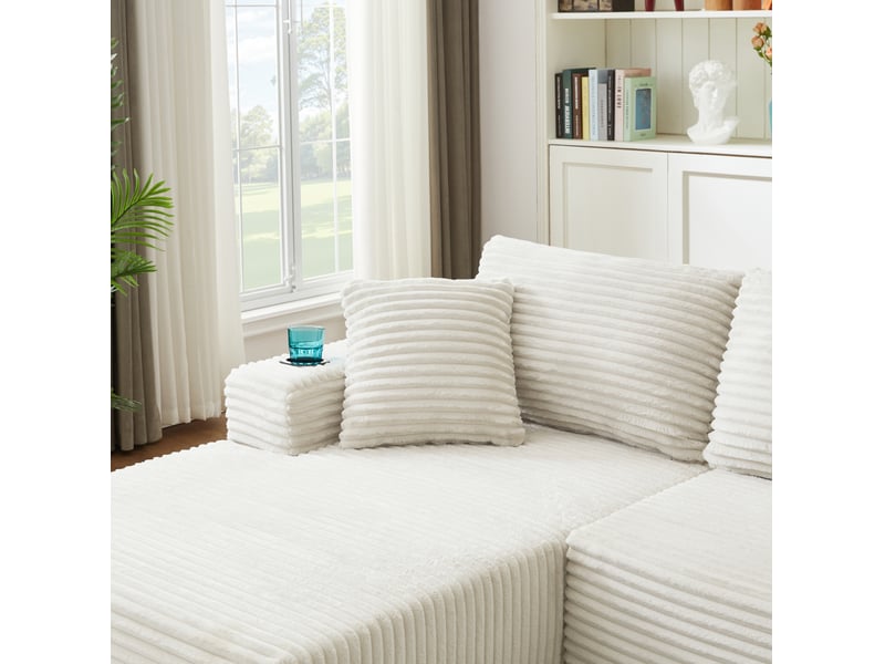 Canapé modulaire en u 339x168x82cm, design minimaliste, sans assemblage, pour salon, revêtement velours côtelé, beige - Conforama E