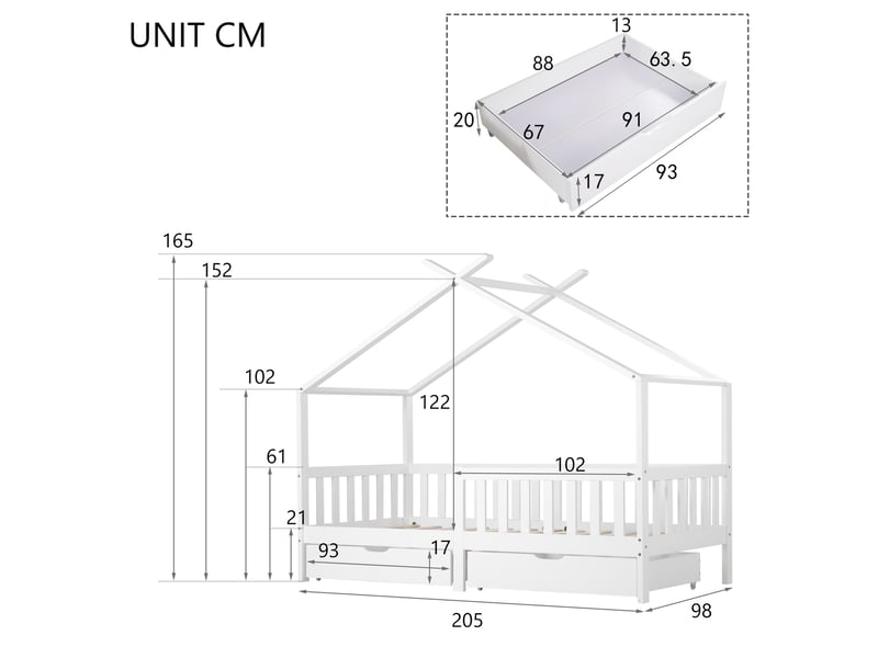  Lit cabane 90x200cm coloris blanc lit enfant blanc - Conforama C