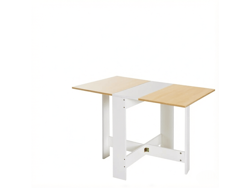  Table à manger pliable bicolore blanc et chêne clair, plateau rabattable des deux côtés  - Conforama A