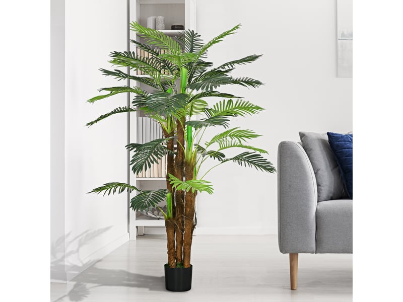  Palmier artificiel h.1,6 m arbre artificiel tronc branches lichen feuilles grand réalisme pot inclus  - Conforama D
