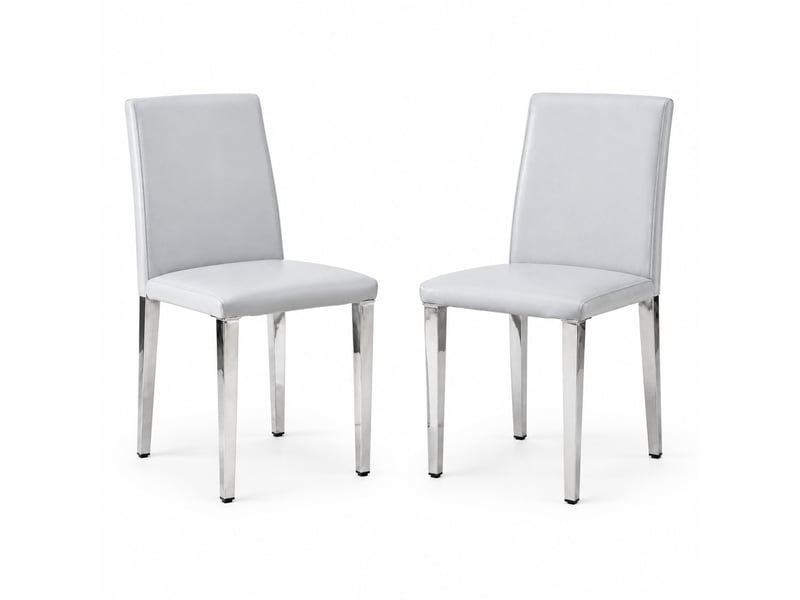  Chaises de salle à manger lot de 2 avec dossier ergonomique  - assise rembourrée, pieds antidérapants, pu gris clair et métal argenté  - Conforama A