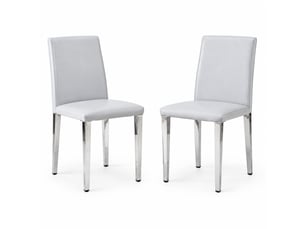 Chaises de salle à manger lot de 2 avec dossier ergonomique  - assise rembourrée, pieds antidérapants, pu gris clair et métal argenté