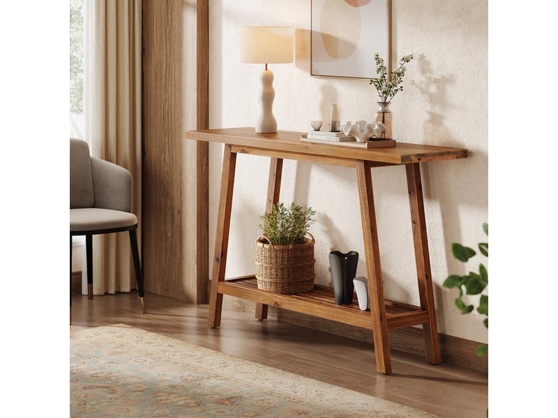 Tribesigns console en bois massif 105 cm de large avec étagère, table basse avec rangement style champêtre  - Conforama D