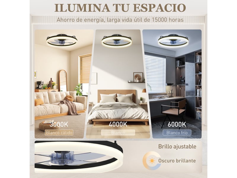  Ventilateur de plafond avec lumière led 40 w noir, moteur dc réversible, 6 vitesses et minuterie pour chambre  - Conforama D