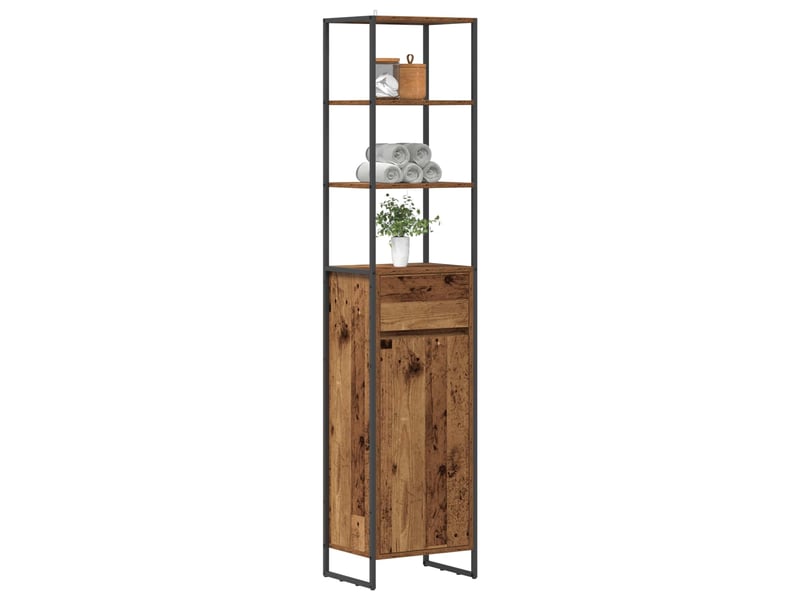 Cabinet de salle de bain, meuble de rangement bois ancien 40x30x180 cm - Conforama C