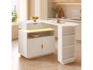 Îlot de cuisine extensible 115-183 x 40 x 99,5 cm – blanc – plateau pivotant et rangements pratiques multifonctionnels