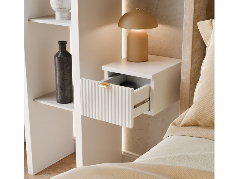  Table de chevet suspendue blanche – étroite 25 cm, façade cannelée, pour petite chambre  - Conforama C