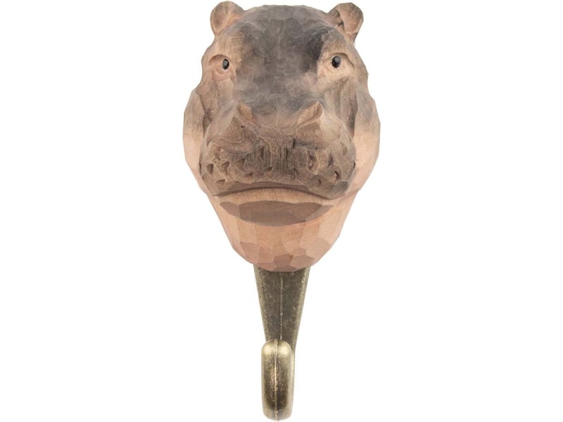  Patère animal en bois sculpté à la main et métal hippopotame  - Conforama C