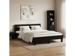 Lit adulte, lit semi-double, cadre de lit chêne noir 135x190cm bois d'ingénierie cf6078