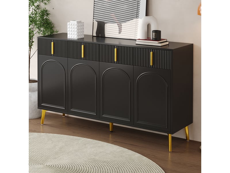  Buffet 140 x 38 x 82 cm, 4 portes, 4 tiroirs, étagère amovible, grand rangement pour salon et salle à manger, noir evarich - Conforama B