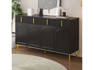 Buffet 140 x 38 x 82 cm, 4 portes, 4 tiroirs, étagère amovible, grand rangement pour salon et salle à manger, noir