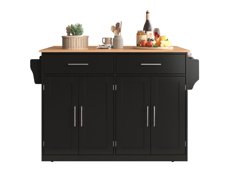  Desserte de cuisine 120 x 71 x 91,5 cm, noir et naturel, mdf, plateau rabattable avec rangements  - Conforama A