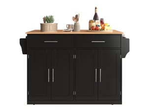 Desserte de cuisine 120 x 71 x 91,5 cm, noir et naturel, mdf, plateau rabattable avec rangements