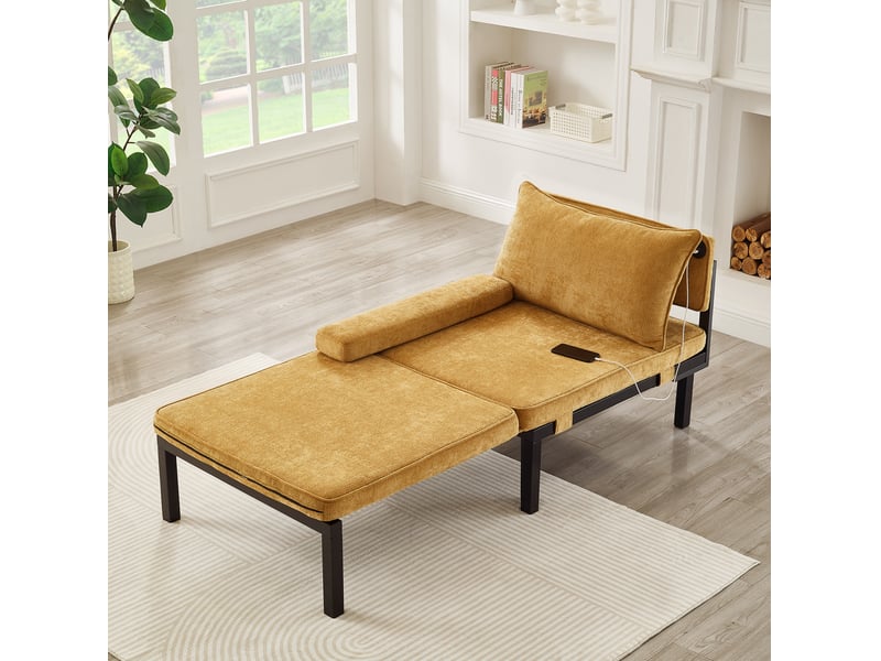  Canapé convertible 1 place en velours jaune avec port usb type-c, fauteuil-lit compact pour petit espace  - Conforama E