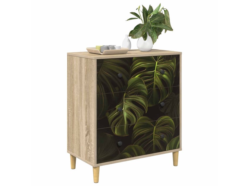 Commode chambre, meuble de rangement elburg impression de feuille de palmier sonoma - Conforama C
