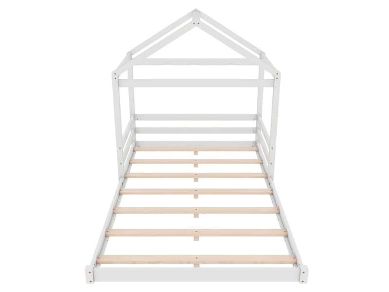  Lit cabane enfant minimaliste en pin blanc avec sommier à lattes, 140x200 cm  - Conforama A