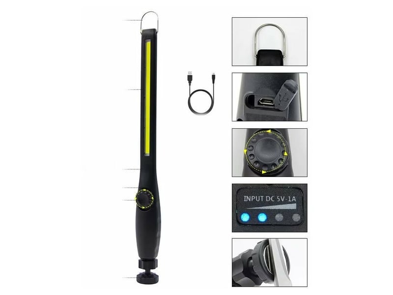 1 x lampe de travail led rechargeable magnétique et usb à rotation de 360 degrés, lampe d'inspection led rechargeable - Conforama D