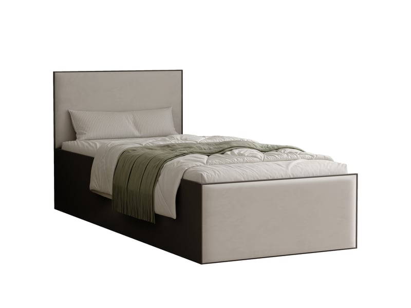 Lit coffre sashi - 90x200 cm - avec matelas - tissu velours - noir beige clair SASHI - Conforama A