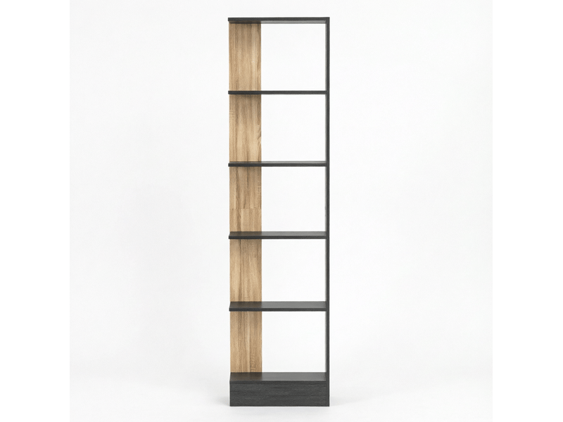  Bibliothèque 45x21x170 cm 5 compartiments ouverts panneau de particules noir et chêne  - Conforama A