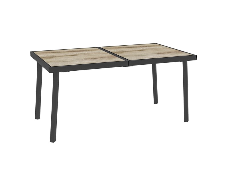  Table de jardin rectangulaire 145 x 85 cm gris, plateau en plastique aspect bois et structure acier, pour 6 personnes  - Conforama A