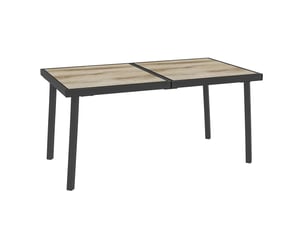 Table de jardin rectangulaire 145 x 85 cm gris, plateau en plastique aspect bois et structure acier, pour 6 personnes