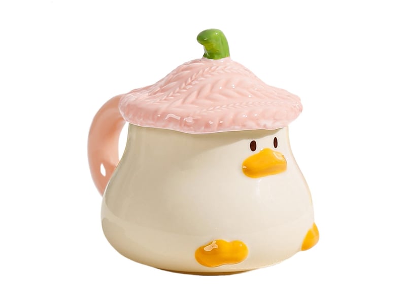 Mug en céramique avec couvercle, canard en relief, rose, 400 ml  - Conforama A