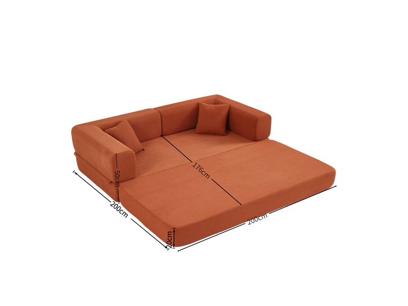 Canapé convertible, canapé-lit, en velours tricoté, orange, pour salon, mobilier pour espace de vie, chambre - Conforama C